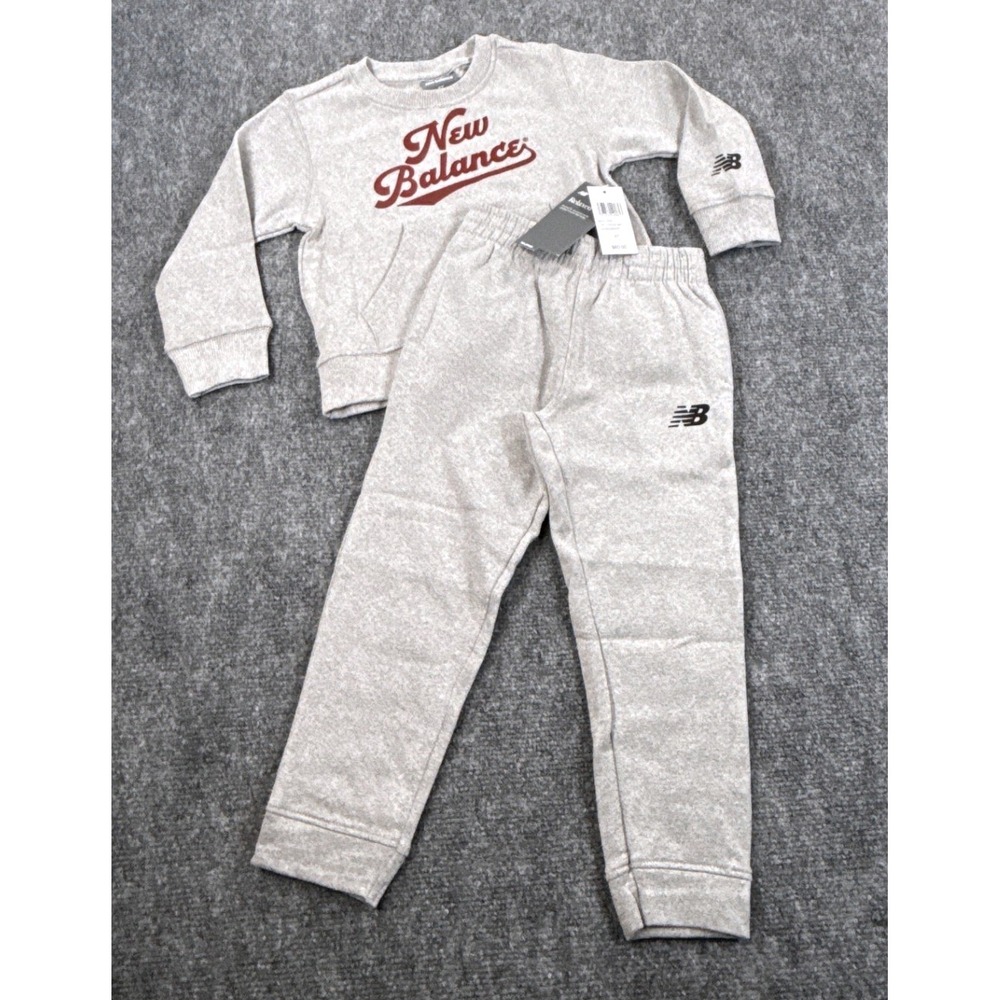 New Balance Boys 2PC Fleece Set 4T Gray Sweatshirt Jogger Pants Logo NWT‎